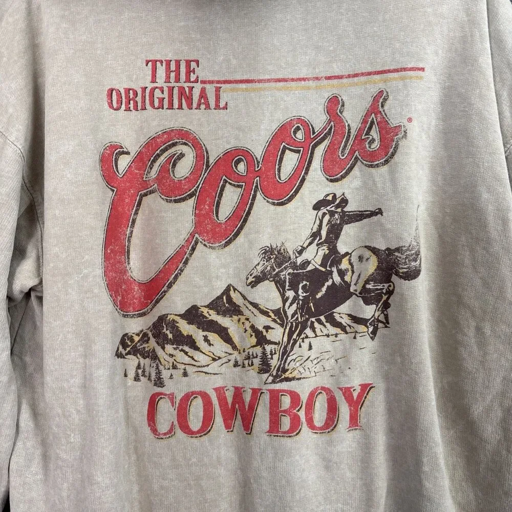 Coors Sweatshirt Mens Size M Beige Hoodie The Original Cowboy - Picture 8 of 11